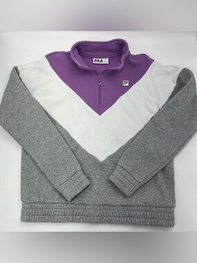 FILA Purple and White Quarter-Zip Fleece Pullover